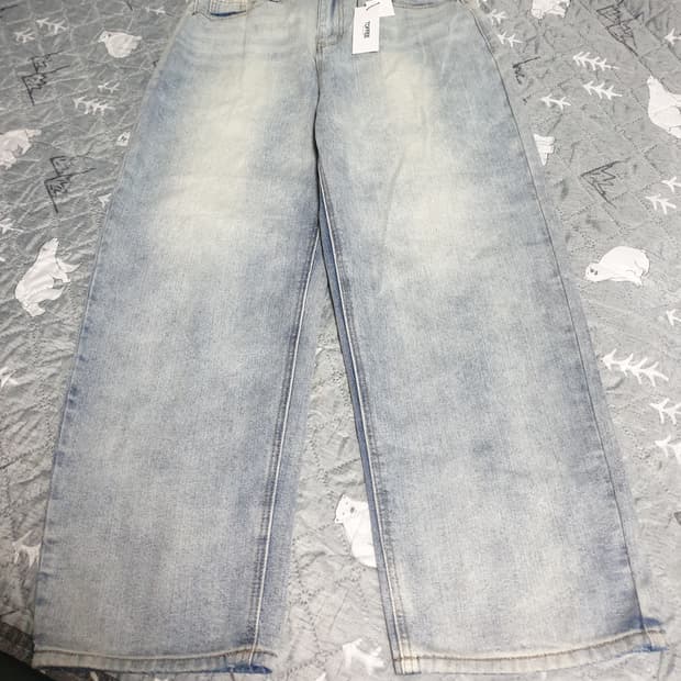 (새상품) 토피 빈티지  워싱 세미와이드 데님팬츠 연청 (M)