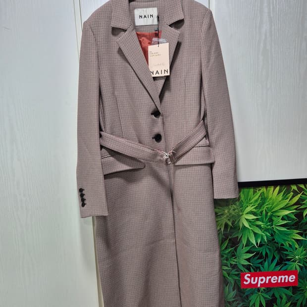 NAIN 체크 벨트 롱 코트