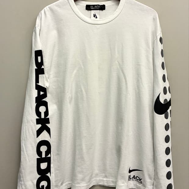 (L~XL)꼼데가르송 블랙 x 나이키 화이트 롱슬리브 긴팔티셔츠 cdg