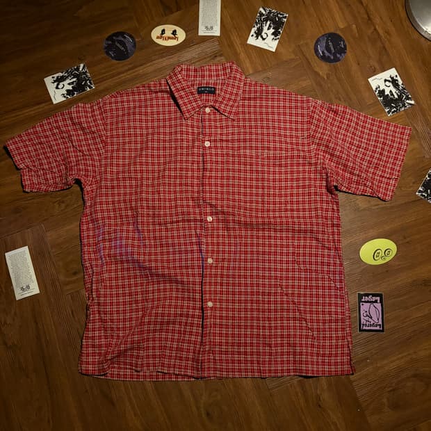 90s old uniqlo textured work half shirt