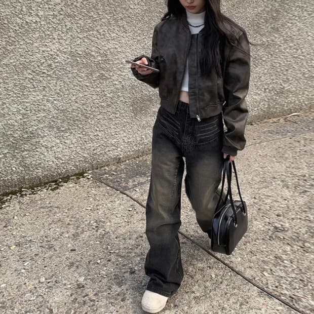 애니원모어 사루 레더 블루종 자켓 레더 점퍼