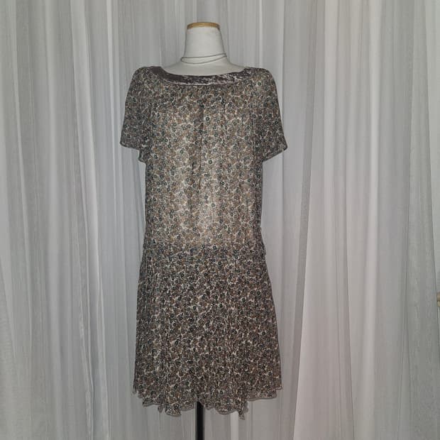 rope picnic 퍼플 벨벳 플라워 패턴 원피스