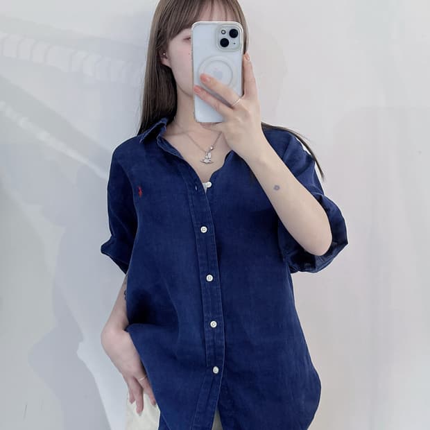 폴로랄프로렌 레드포니 네이비 린넨 반팔 셔츠