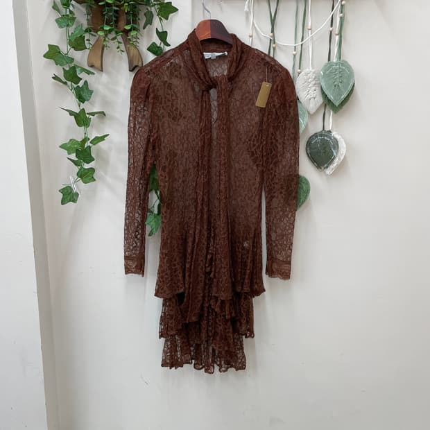 브라운 풀 레이스 레이어드용 원피스 