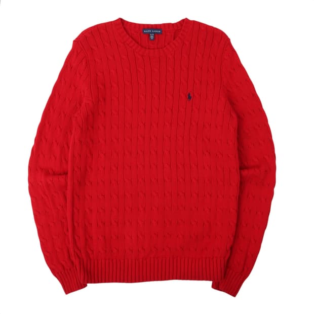 폴로 랄프로렌 레드 코튼 케이블 니트