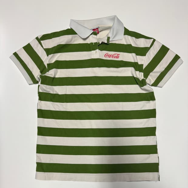 자라 X 코카콜라 스트라이프 럭비 반팔 카라티 L 그린