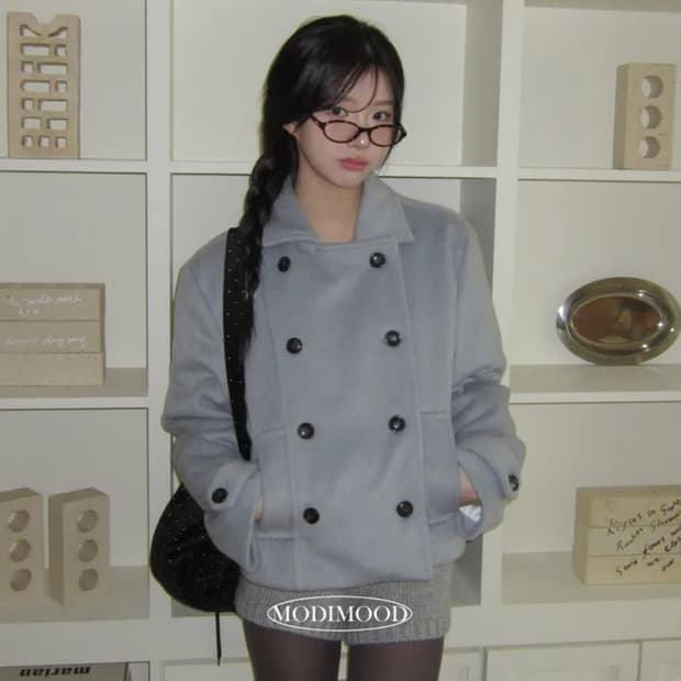 블랙 더블 카라 숏코트(블랙제품임!!)