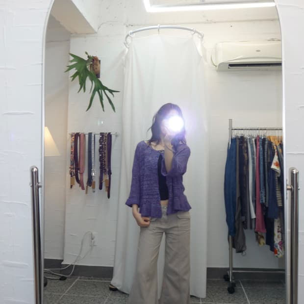 원버튼 퍼플 가디건