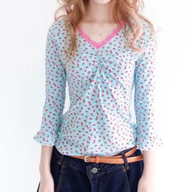 샵페어리 little strawberry lace top mint