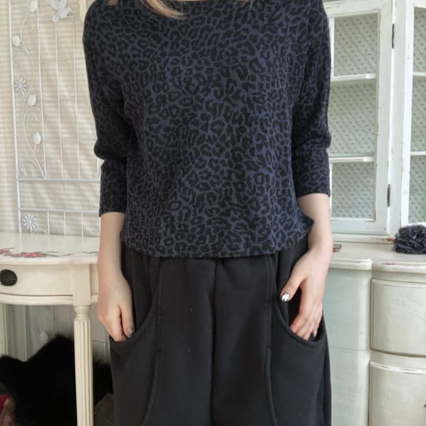 일본빈티지 네이비 레오파드 티셔츠