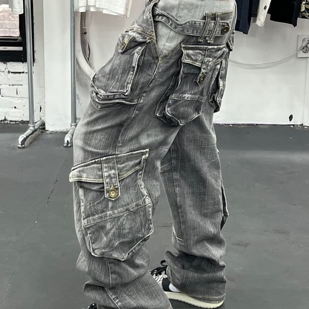 그런지 멀티포켓 데님 카고팬츠