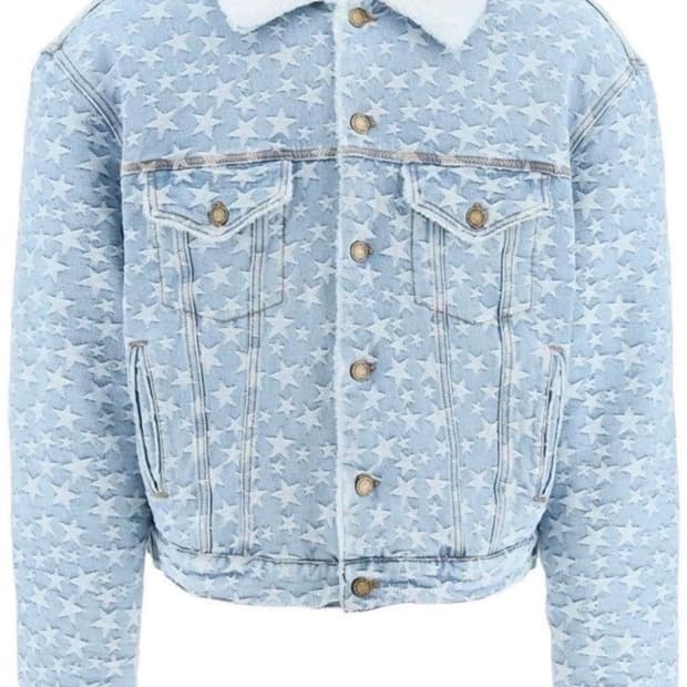 ERL 시어링 카라 올오버 스타 패턴 데님 자켓 (M)