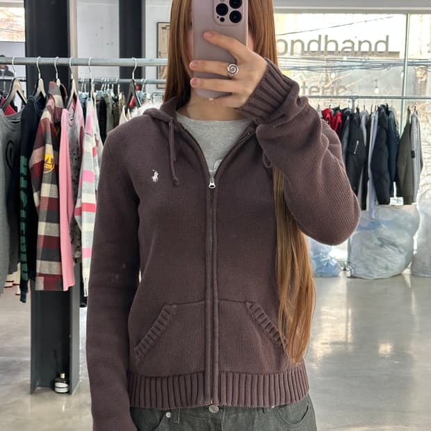 폴로랄프로렌 니트 후드집업 빈티지초코