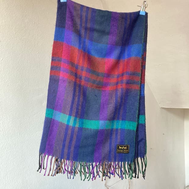 빈티지 블루 체크 머플러