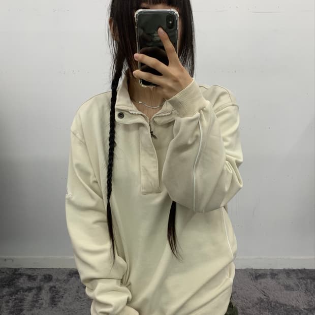 아디다스 아이보리 하프넥 집업