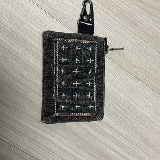 카락터 패치 워크 데님 카드지갑