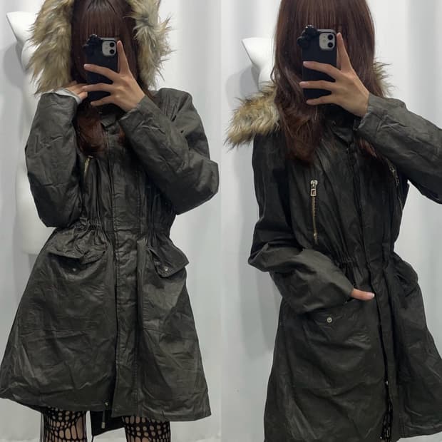 🎸카키 퍼 코팅 롱 자켓🎸