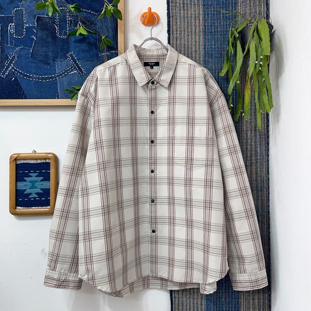 BEAMS HEART   Checkered Polyester Shirt 