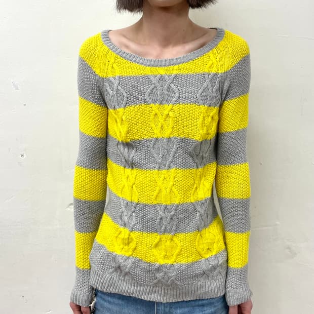  Yellow & Grey Stripe Knitwear 