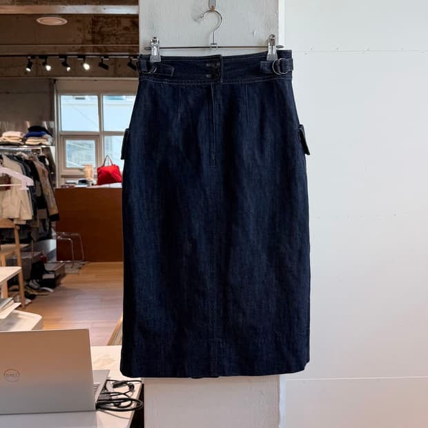 랄프 로렌 벨티드 데님 미디 스커트