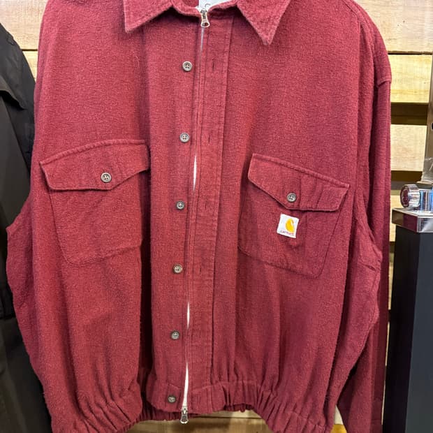칼하트 버건디 리메이크 크롭 셔츠 자켓