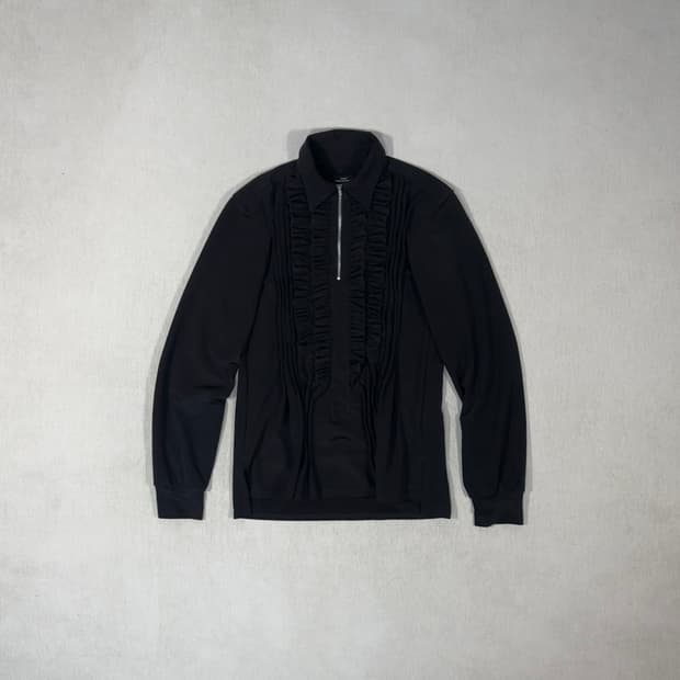 Zip-Up Frill Pullover Black