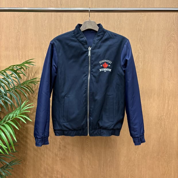 디스퀘어드2 리버시블 봄버 자켓 레터링 캐릭터 로고 자수 디테일 네이비