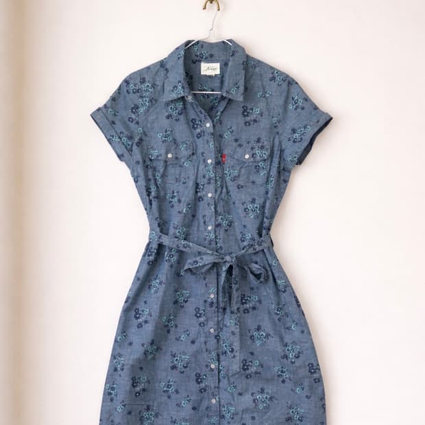 리바이스 플라워 데님 셔츠 원피스