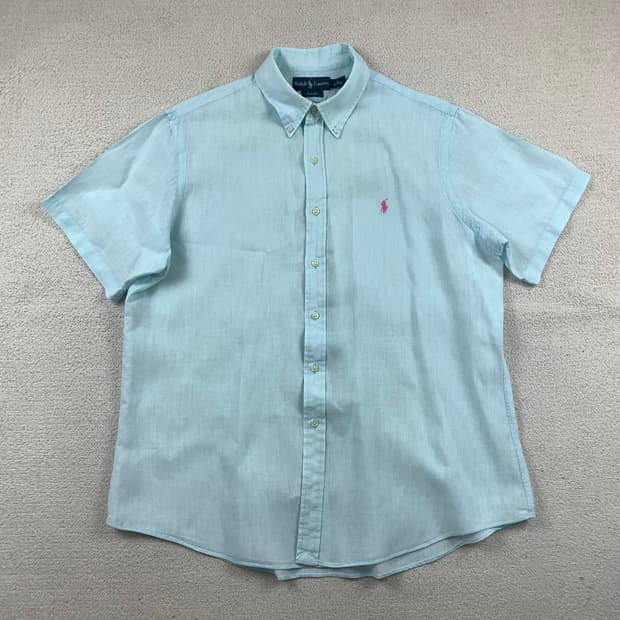 폴로 랄프로렌 포니로고 커스텀핏 린넨 반팔 셔츠 민트