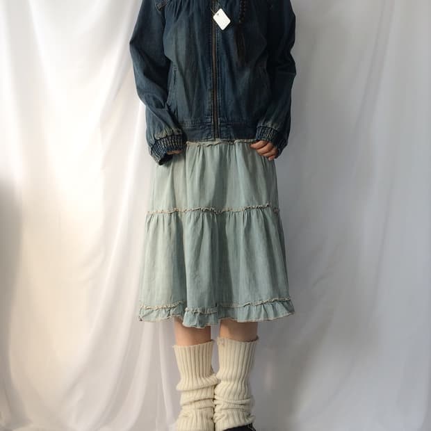 Washing denim hood zip up