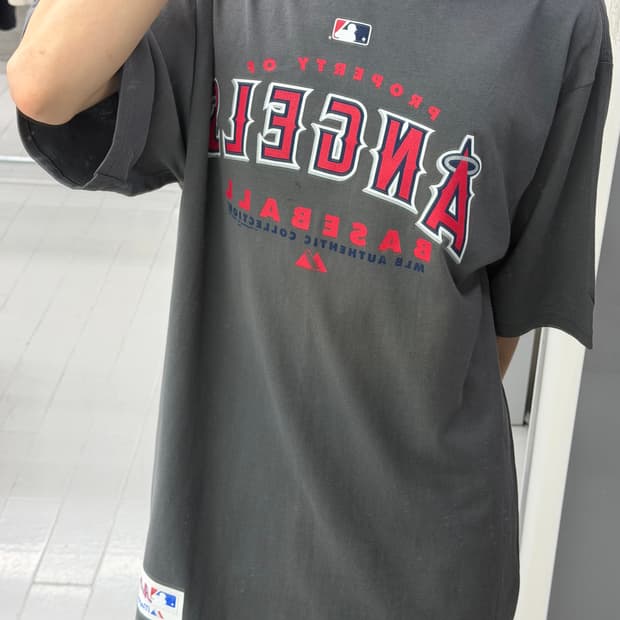 마제스틱 MLB 로스앤젤레스 에인절스 어센틱 그레이 반팔 티셔츠