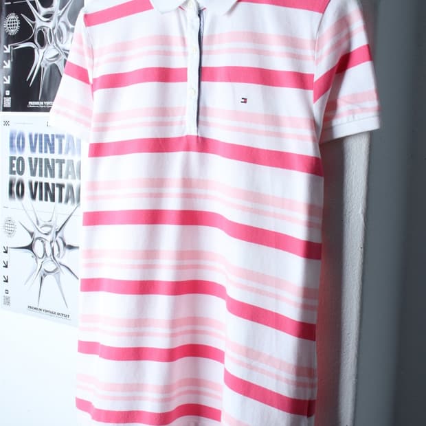 W(XL-2XL) 타미힐피거 반팔 카라 티셔츠 부분이염 핑크-H30309