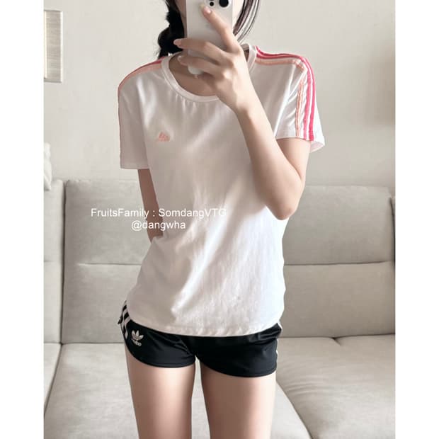 아디다스 일본 피치 핑크 그라데이션 스몰로고 반팔