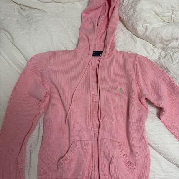 폴로 딸기우유 니트 집업 