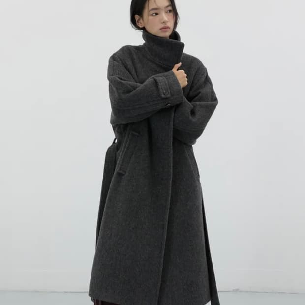 미치코런던 벨티드 발마칸 울 코트 차콜