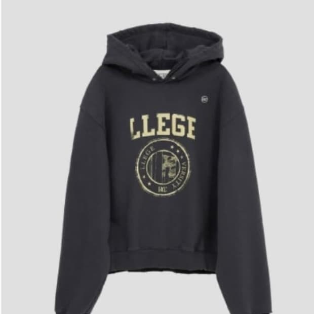 렉토 LLEGE 로고 디스트로이드 후드 스웻셔츠 맨투맨 블루이쉬 차콜