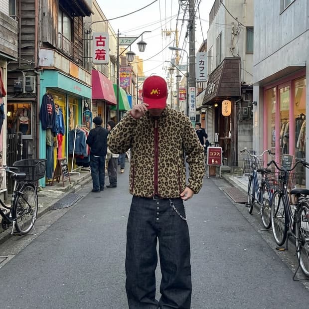 트레비스스캇 Kapital 레오파드 패턴 플리스 집업 블루종