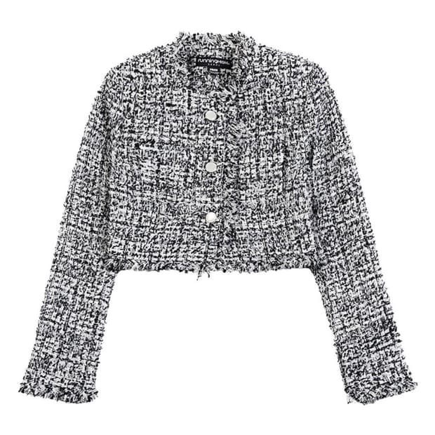 러닝하이 프린지 포인트 트위드 크롭 자켓