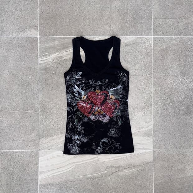 Black oldschool punk heart cubic 슬리브리스