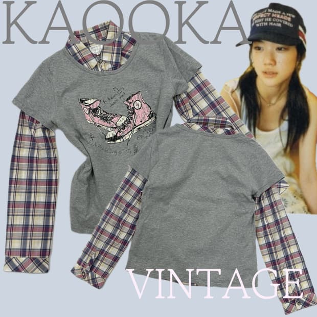 🐾하구미의 러블리 레이어드 상의코디🐾 Y2K 괴짜 빈티지 체크 셔츠 