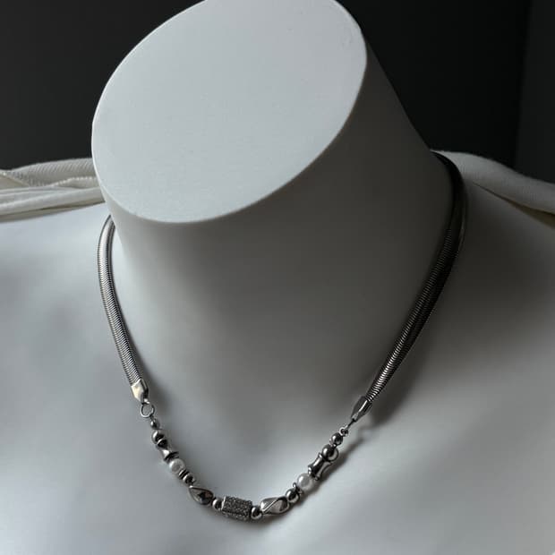 Steel Snake Chain Beaded Necklace