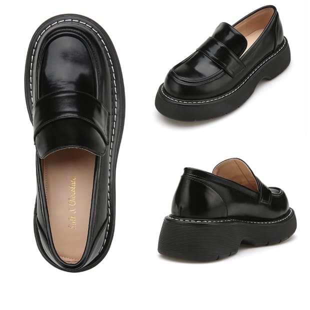 라운드 토 스티치 청키 로퍼 