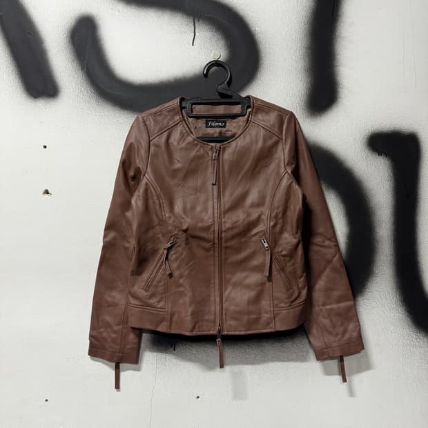 VTG 빈티지 100% 양가죽 오픈 카라 집업 쉽스킨 레더 자켓