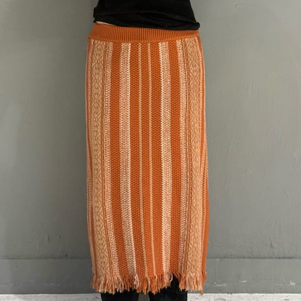 🥕pattern detail knit fringe skirt