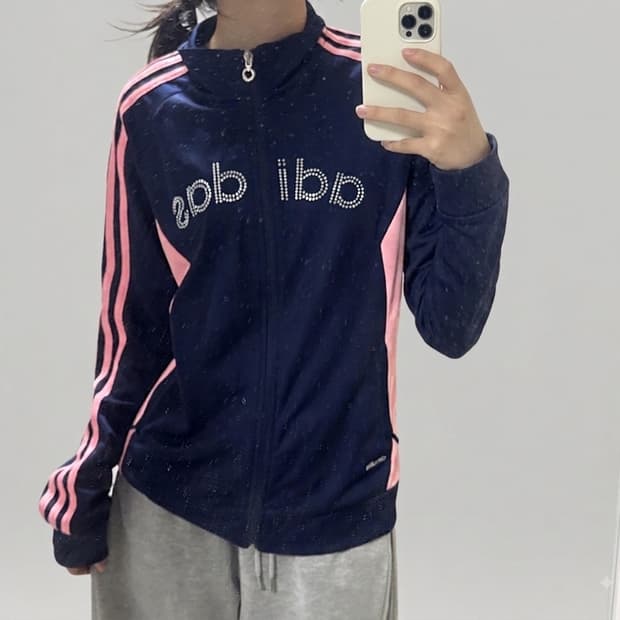 아디다스 빈티지 y2k  큐빅 네이비 핑크 트랙탑 져지