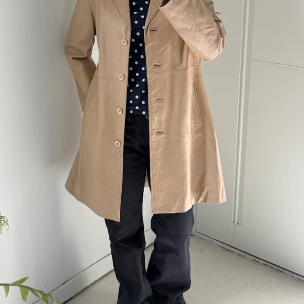 일본빈티지 소가죽 코트 베이지