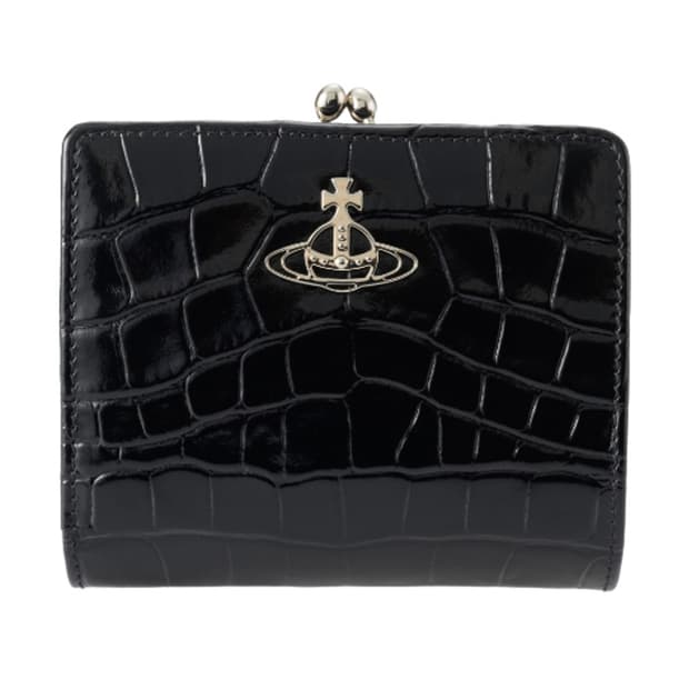 비비안 웨스트우드 크로커다일 엠보스드 프레임 포켓 월렛 블랙