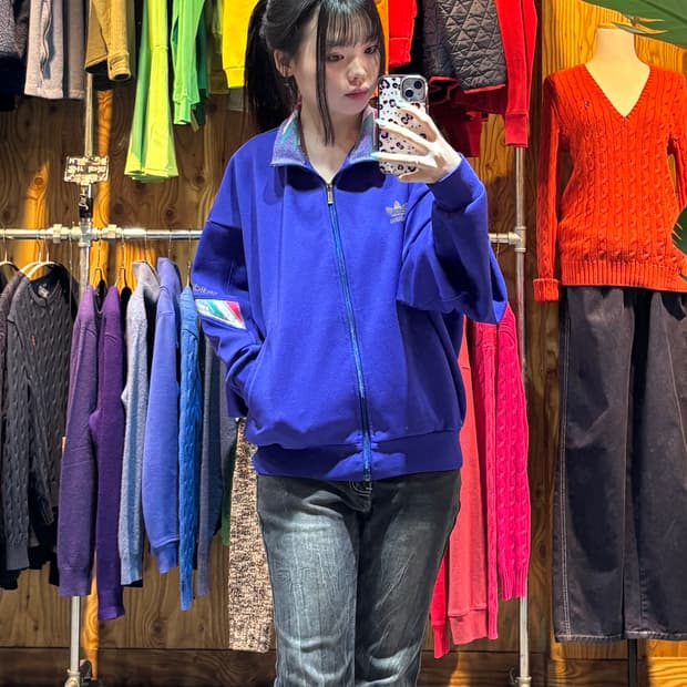 L 아디다스 90s 파이어버드 패턴 퍼플 트랙탑