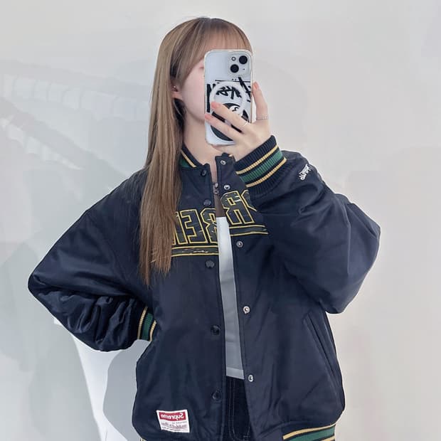 슈프림 미첼앤네스 카모로고 바시티 자켓