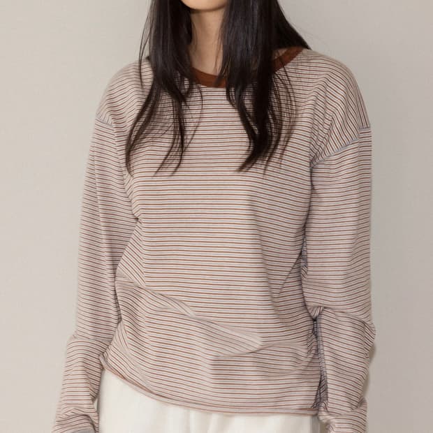 앤니즈 스트라이프 루즈 롱슬리브 브라운